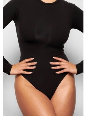 SKIMS Black Long Sleeve Crewneck Bodysuit onyx